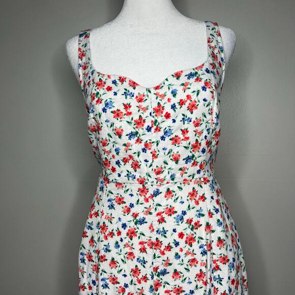 Old Navy Linen Blend Fit & Flare Floral Midi Dress Sz M Peasant Cottagecore - Picture 3 of 13